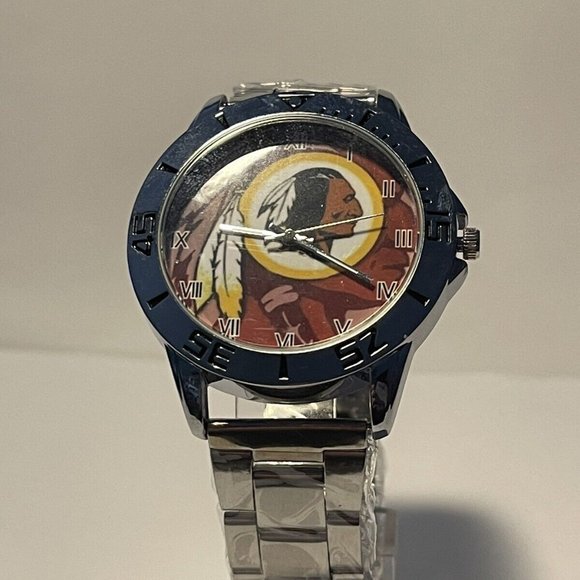 WASHINGTON REDSKINS NFL Team Logo Men's Stainless-Steel Silver Analog Watch NEW - Picture 9 of 10